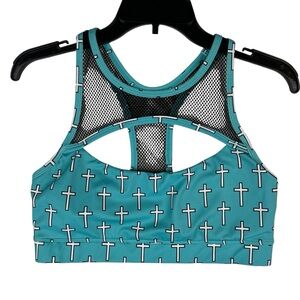 Heiress Equine Athletic Sports Bra Womens Size L Cross Blue White Blak